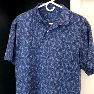 Peter Millar Blue Seaside Tropical Palm Print Golf Polo 💎 Quality Look & Feel